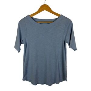 J Jill Pima Cotton Slub Elbow Sleeve Tee Size XS Blue Stretch Comfy Casual Basic